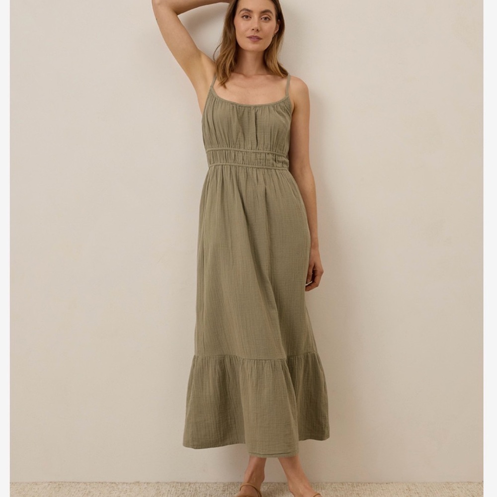 NWOT Pact Coastal Double Gauze Khaki Green Maxi Dress